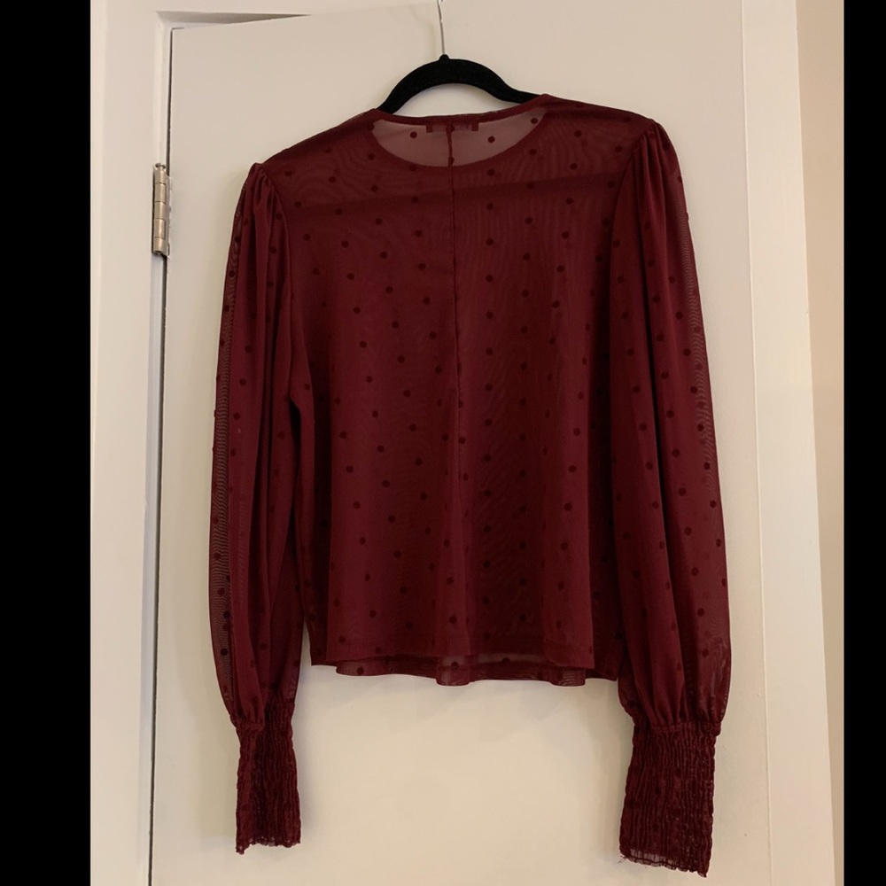 Zara, sheer long sleeve blouse, L, polka dots